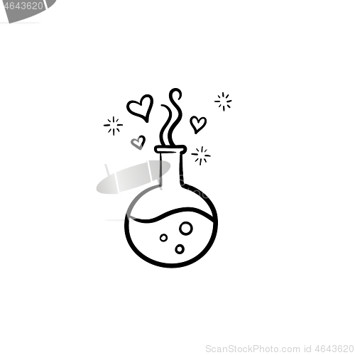 Image of Flask with magic potion hand drawn sketch icon.