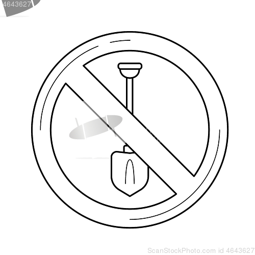 Image of Digging forbidden sign vector line icon.