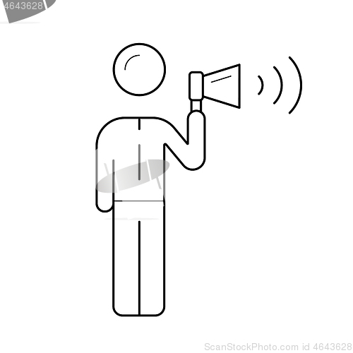 Image of Businessman making noise with megaphone line icon.