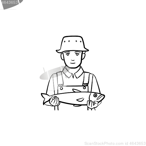 Image of Fisherman hand drawn sketch icon.