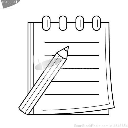 Image of Pencil and notepad with binders vector line icon.