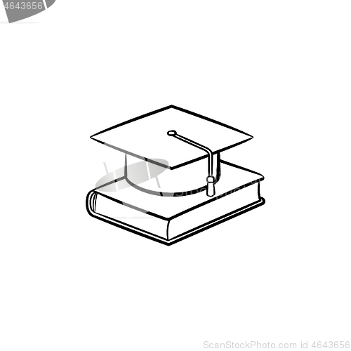 Image of Graduation cap on book hand drawn sketch icon.
