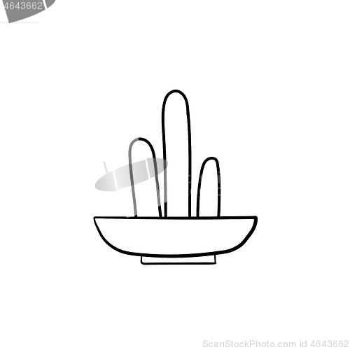 Image of Cactus in a pot hand drawn sketch icon.