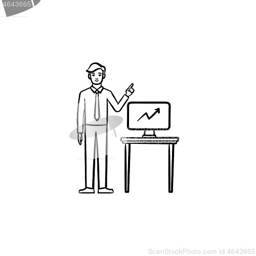 Image of Teacher and infographic hand drawn sketch icon.