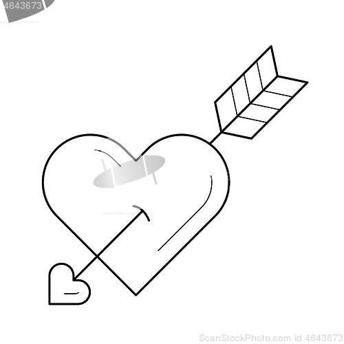 Image of Love heart with cupid arrow vector line icon.