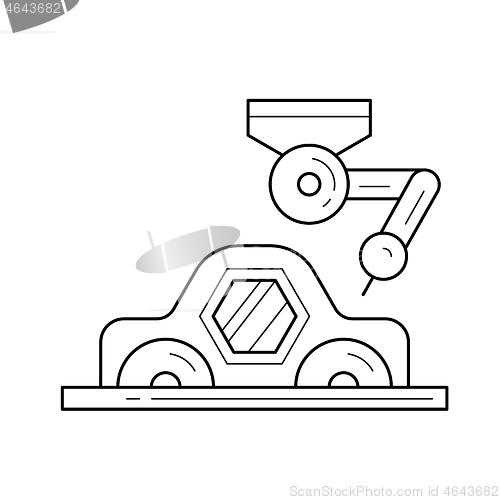 Image of Car assembly with a robotic arm vector line icon.