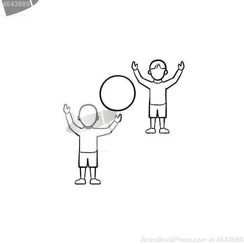 Image of Child playing with friend hand drawn sketch icon.