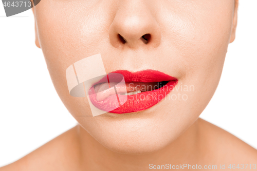 Image of Sexy Red Lip. Close-up Beautiful lips