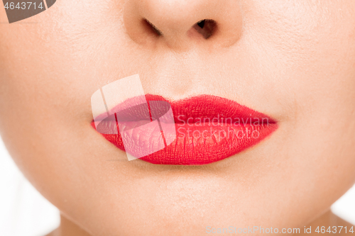 Image of Sexy Red Lip. Close-up Beautiful lips