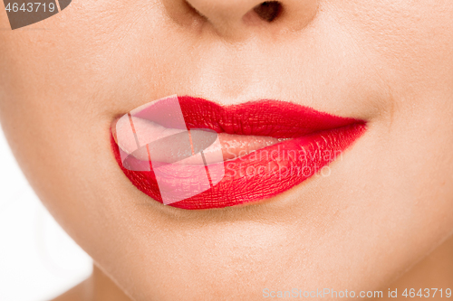 Image of Sexy Red Lip. Close-up Beautiful lips