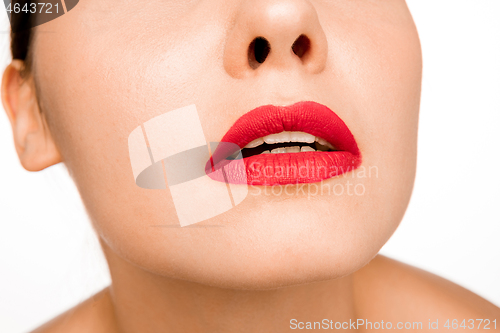 Image of Sexy Red Lip. Close-up Beautiful lips