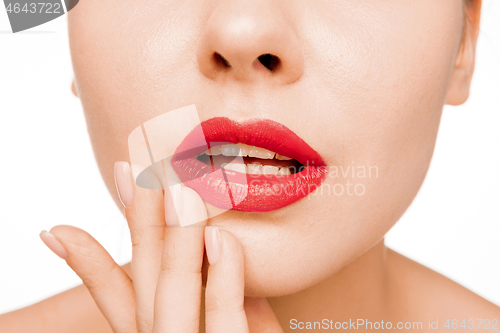 Image of Sexy Red Lip. Close-up Beautiful lips