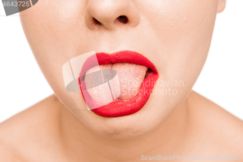 Image of Sexy Red Lip. Close-up Beautiful lips