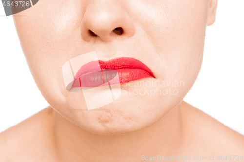 Image of Sexy Red Lip. Close-up Beautiful lips