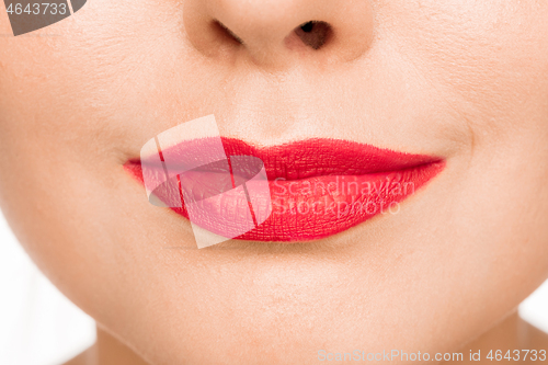 Image of Sexy Red Lip. Close-up Beautiful lips