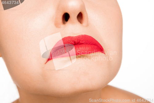 Image of Sexy Red Lip. Close-up Beautiful lips