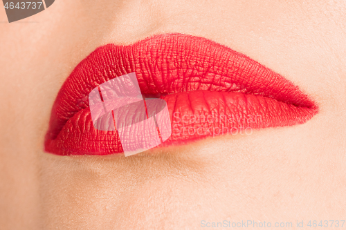 Image of Sexy Red Lip. Close-up Beautiful lips