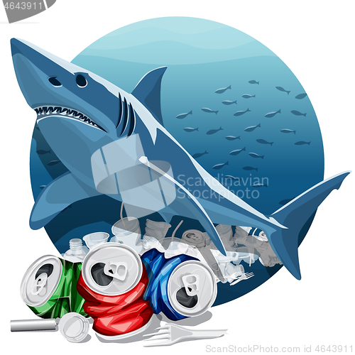 Image of Environment Pollution Illustration And Shark