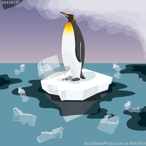 Image of Penguin With Plastic Garbage In The Water