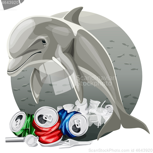 Image of Environment Pollution Illustration And Dolphin