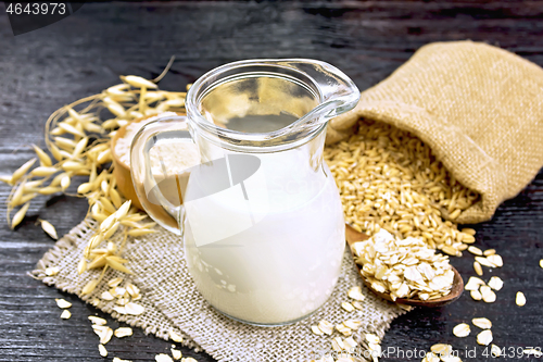 Image of Milk oatmeal in jug on burlap