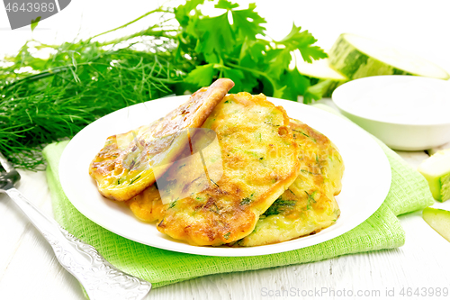 Image of Pancakes of zucchini on towel