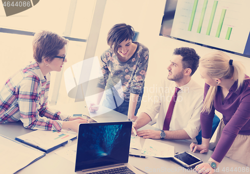 Image of young business people group on meeting at modern office