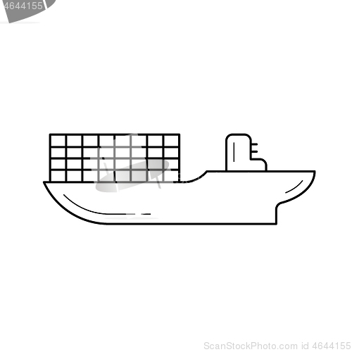 Image of Cargo ship vector line icon.