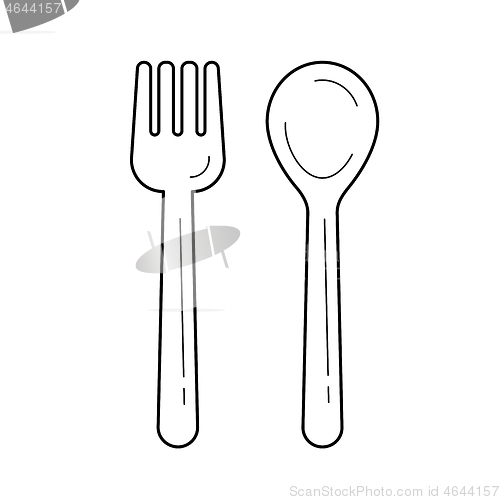 Image of Fork and spoon vector line icon.