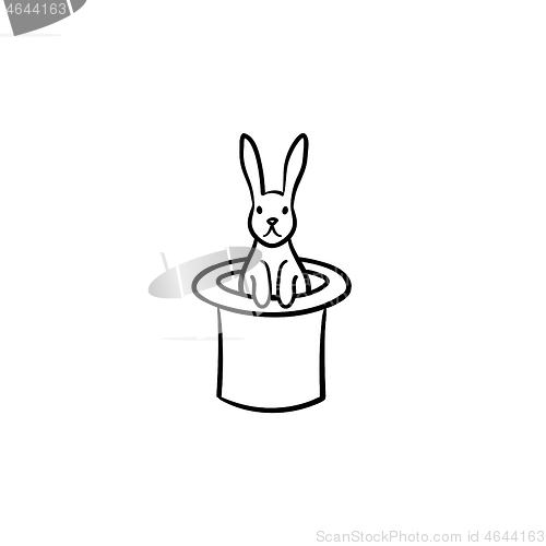 Image of Rabbit in a magician hat hand drawn sketch icon.