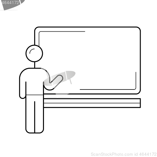 Image of Professor next to the blackboard vector line icon.