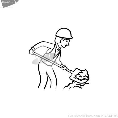 Image of Builder with shovel hand drawn sketch icon.