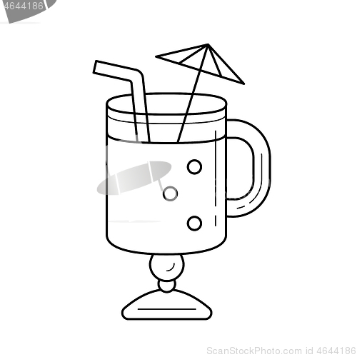 Image of Mulled wine with drinking straw vector line icon.
