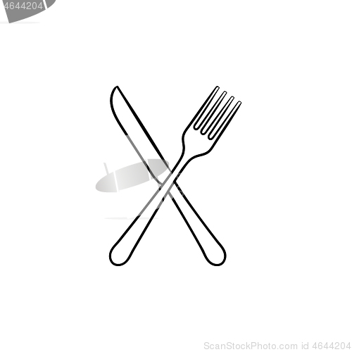 Image of Fork and knife hand drawn sketch icon.