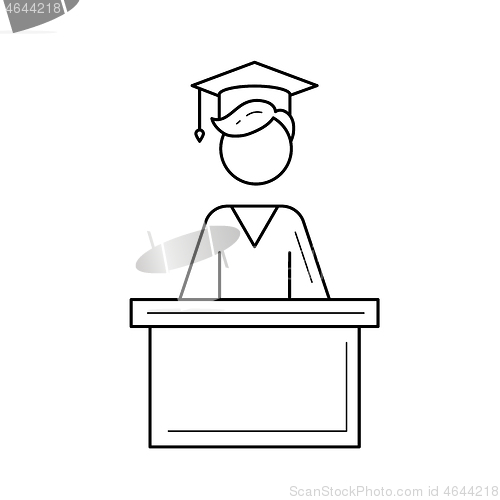 Image of University graduation student vector line icon.