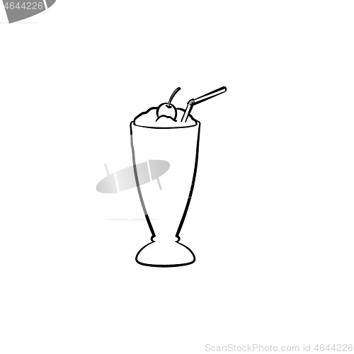 Image of Milk cocktail in tall glass hand drawn sketch icon