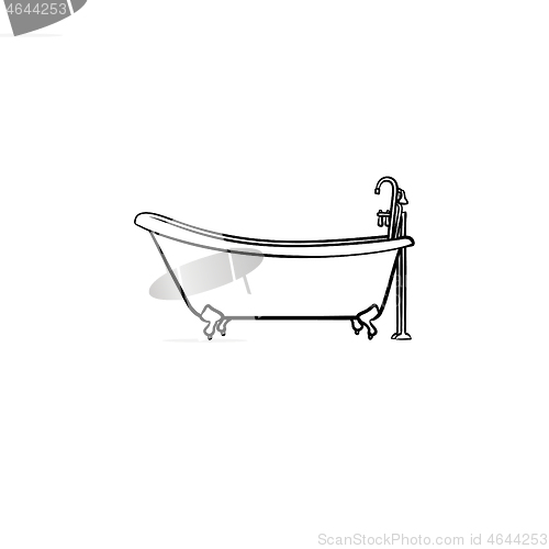 Image of Bathtub with tap hand drawn sketch icon.