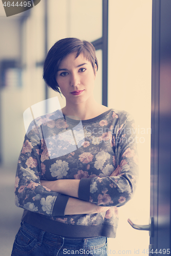 Image of portrait of business woman in casual clothes at startup office