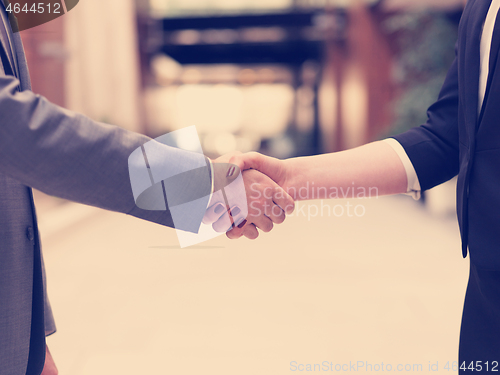 Image of businesswoman and businessman handshake