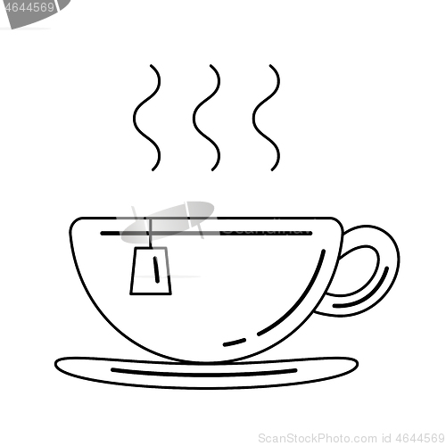 Image of Cup with tea bag vector line icon.