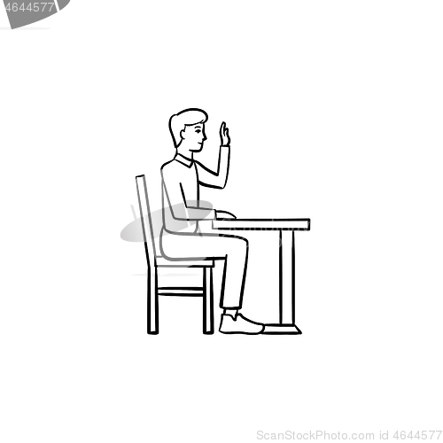 Image of Student sitting at the desk hand drawn sketch icon