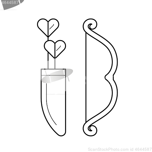 Image of Cupid bow and arrows vector line icon.