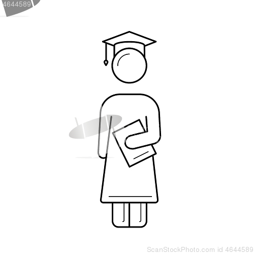 Image of Bachelor in graduation cap vector line icon.