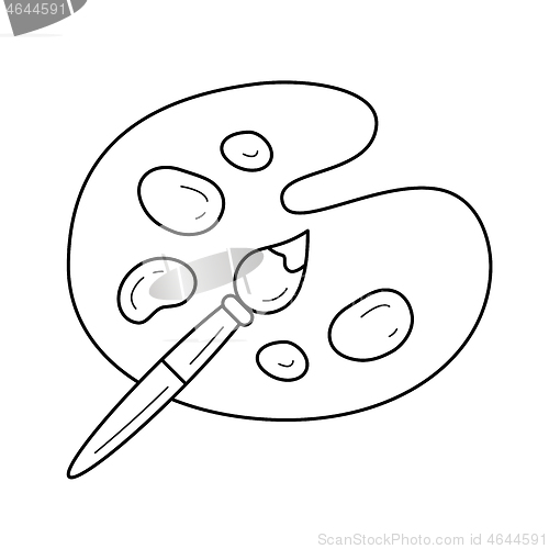 Image of Palette with paint brush vector line icon.