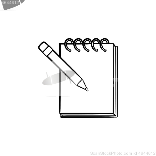 Image of Pencil and notepad with binders hand drawn icon.