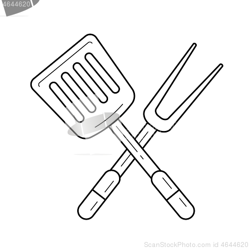 Image of BBQ tools vector line icon.