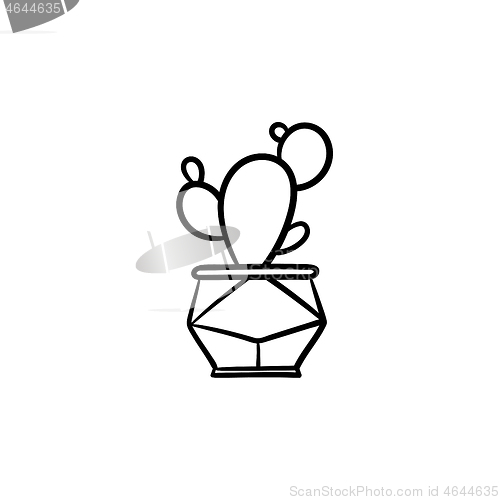 Image of Cactus in a pot hand drawn sketch icon.