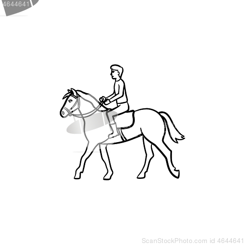 Image of Man riding horse with saddle hand drawn icon.