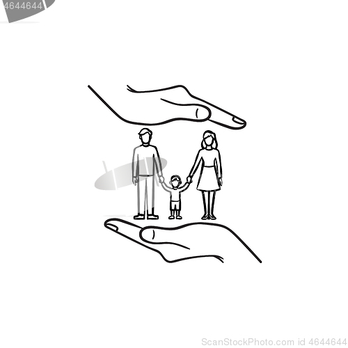 Image of Family insurance hand drawn sketch icon.