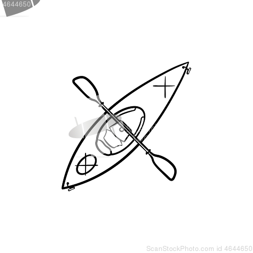 Image of Kayak with paddle hand drawn sketch icon.